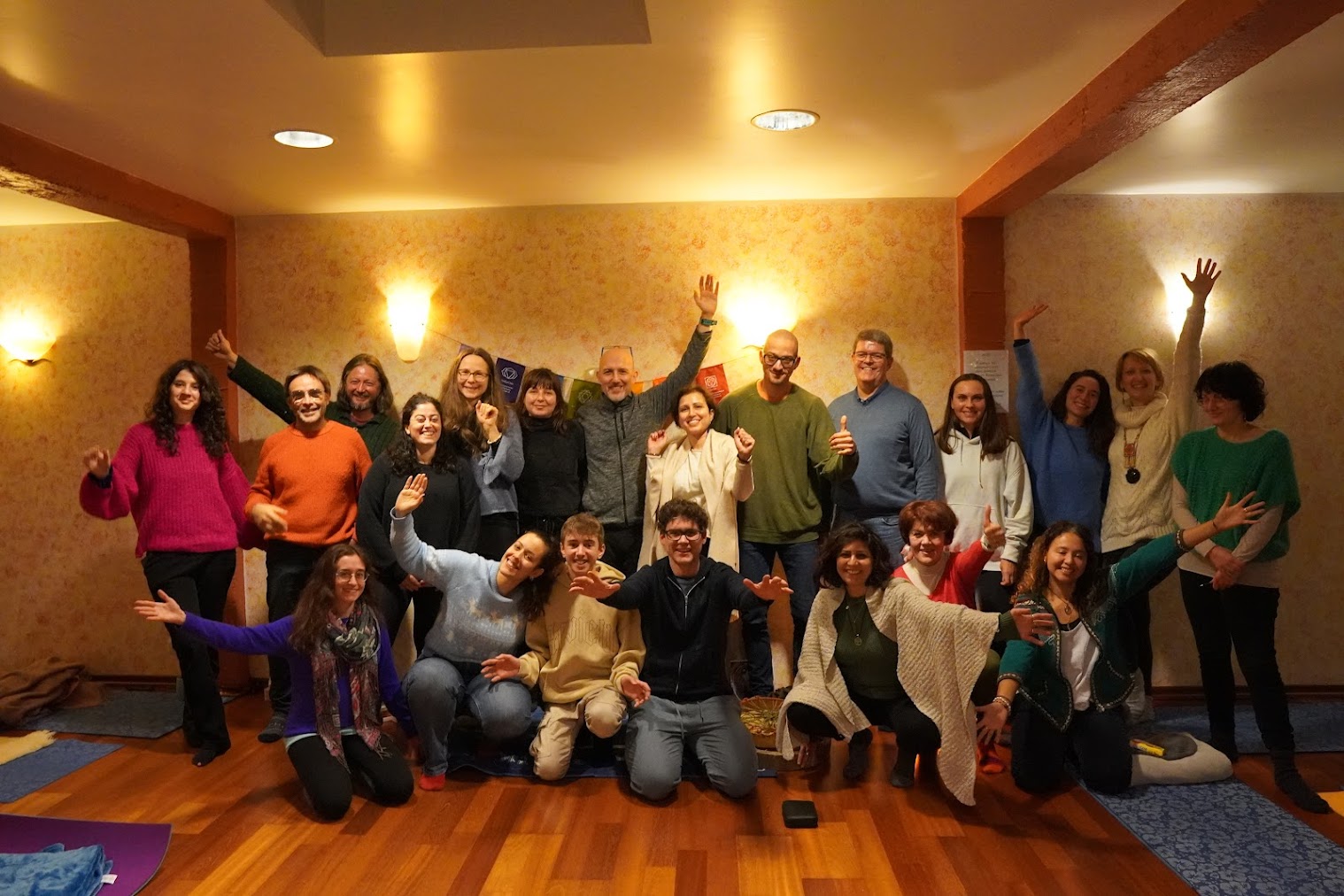 Group meditating during a spiritual retreat in Brussels