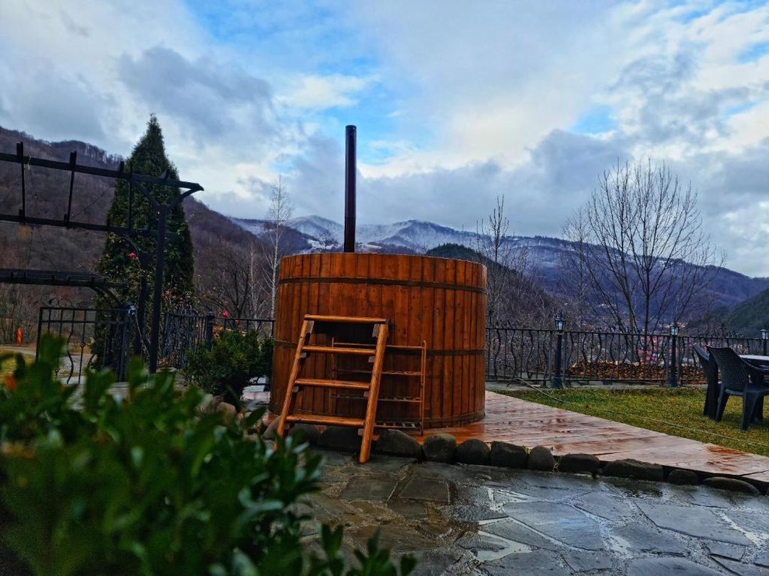 Hiking in a snowy forest