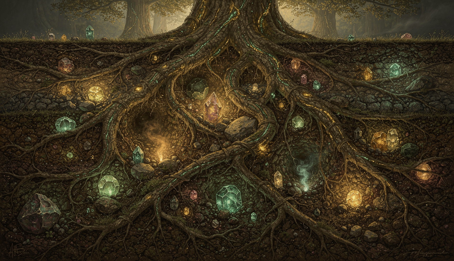 A peaceful man sitting alone in nature, looking content and full of inner light