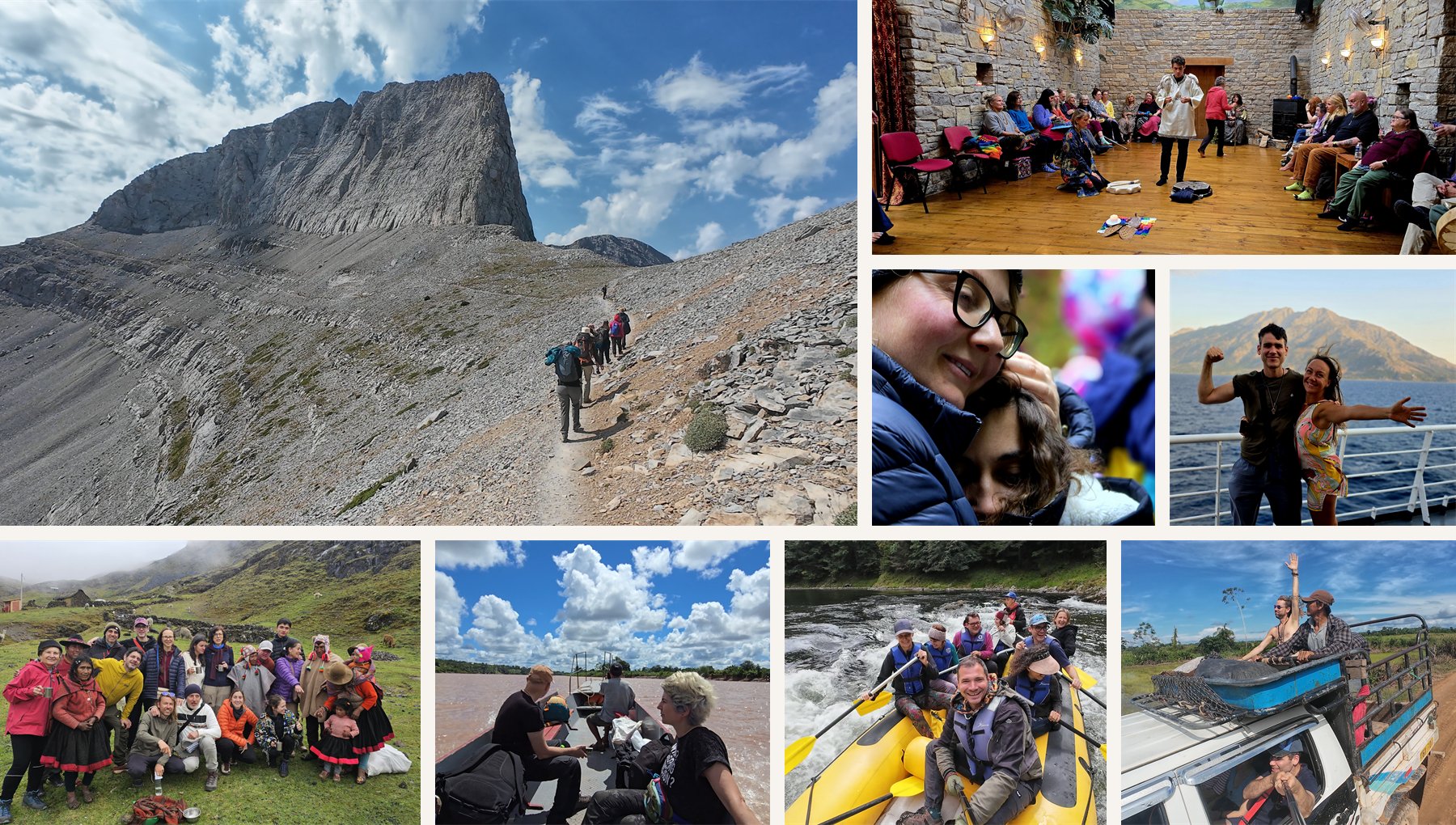 A collage of Inner Spark journeys, retreats, practice, community and sacred travel